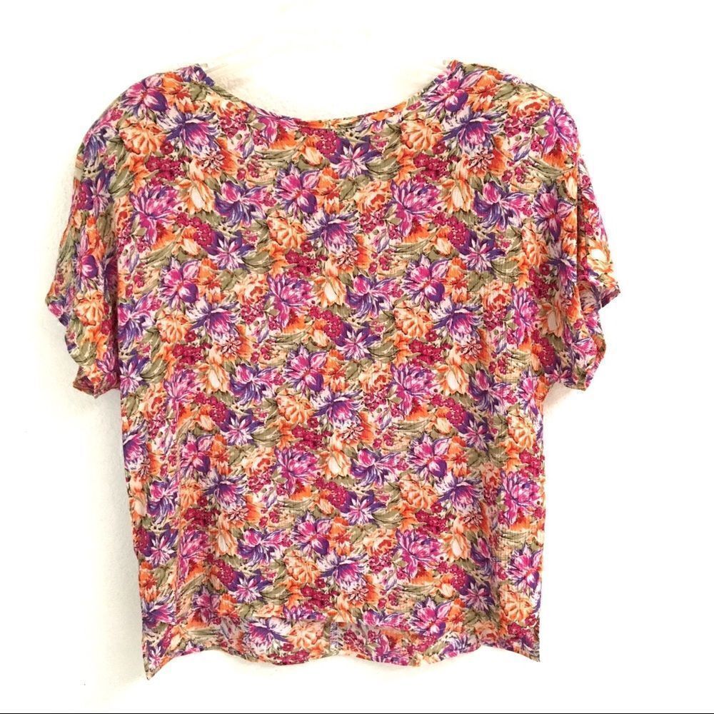 Vintage tangerine floral crewneck blouse M